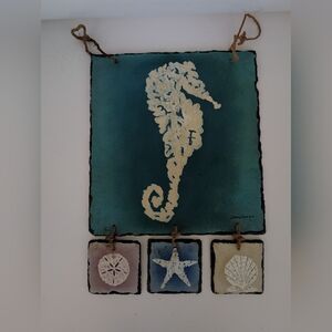 Beach Themed Slate Wall Art w/Hanging Seashells